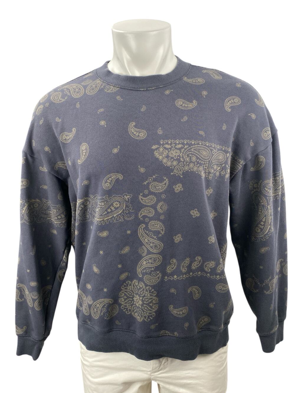 Original Use Men's Navy Blue Paisley Long Sleeve Crew Neck Sweatshirt Top Size M